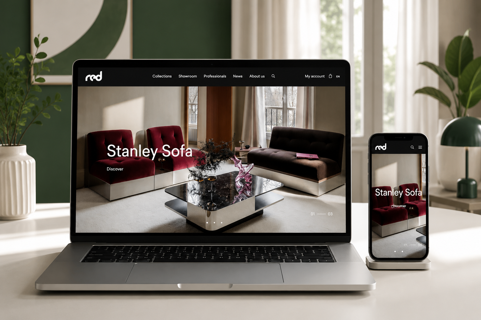 Red Edition furniture ecommerce website on desktop and mobile
