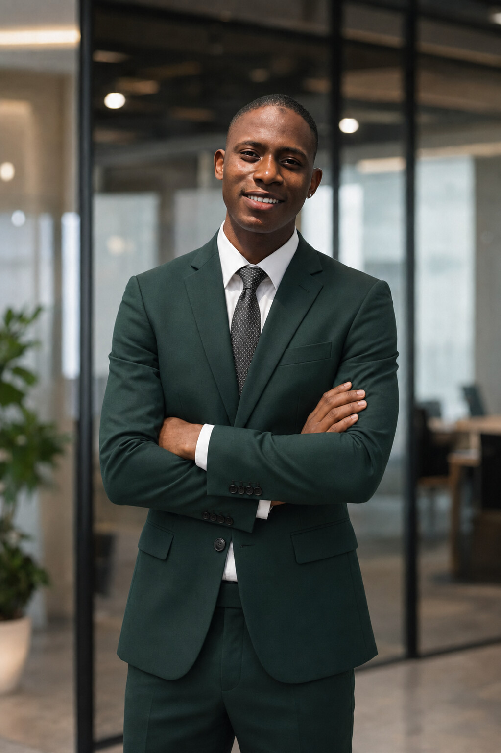 Raekify Shopify specialist in a dark emerald suit
